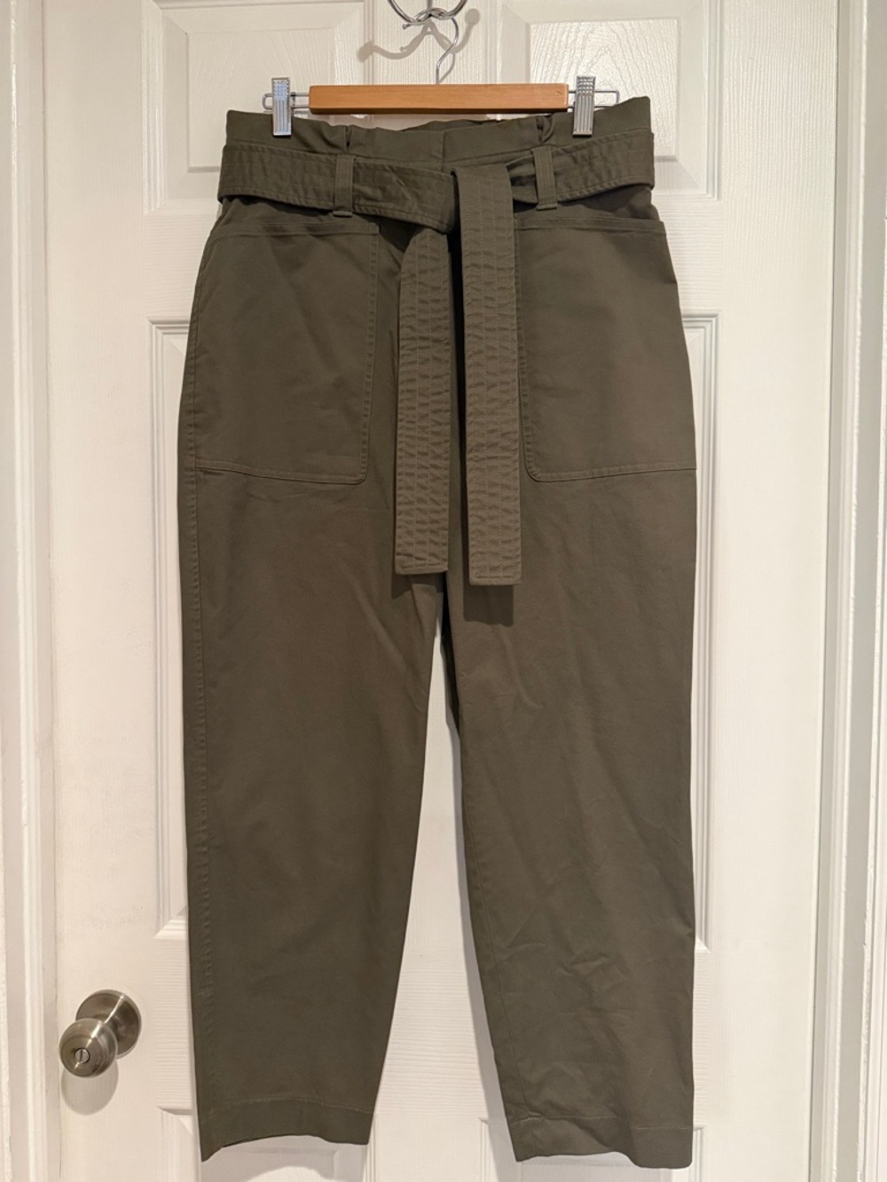 Express Olive Belted High-Waist Chinos